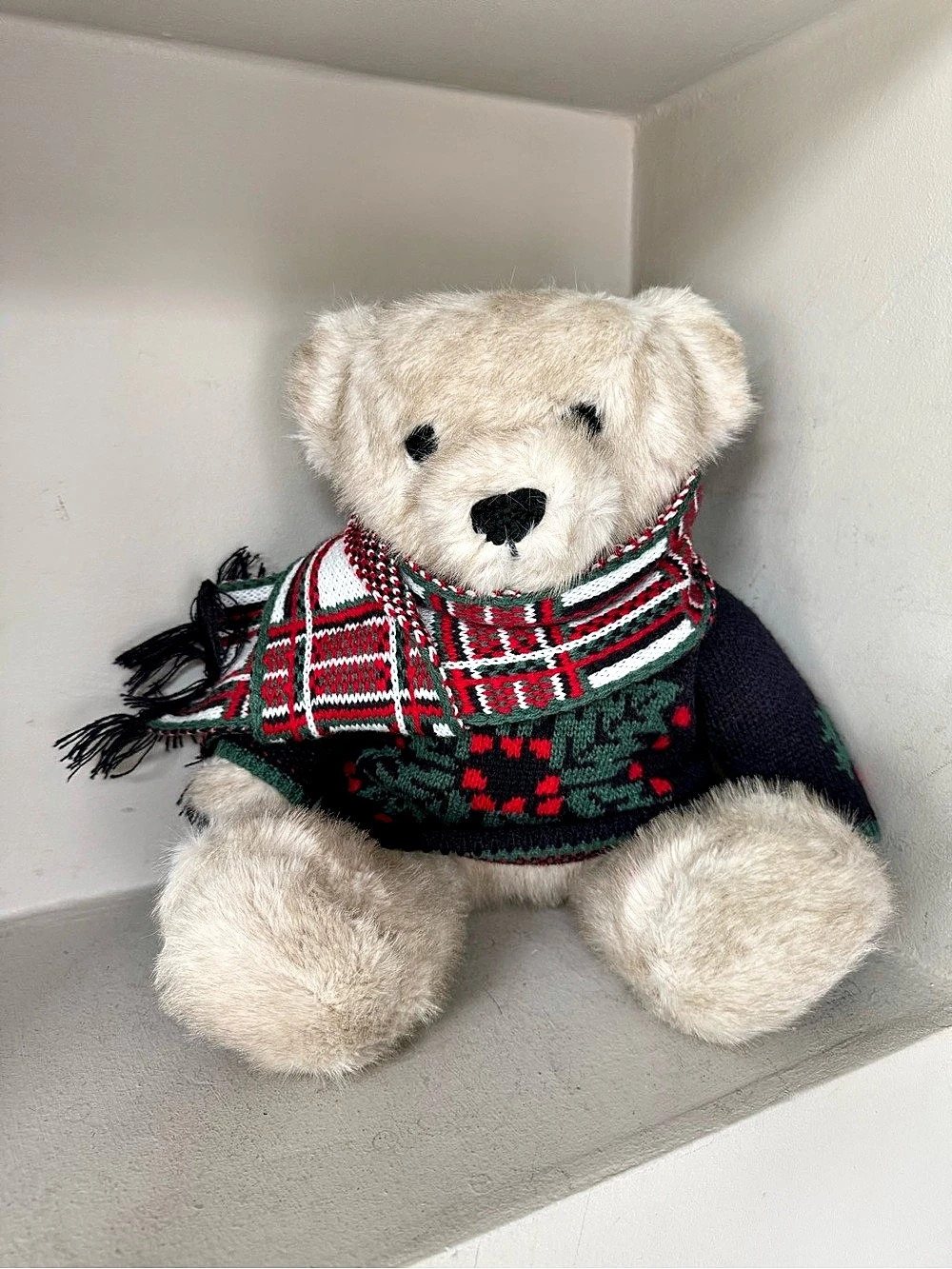 NWT Pottery Barn Bennet the Bear Pillow Winter Holiday Bear Pillow Black & Red